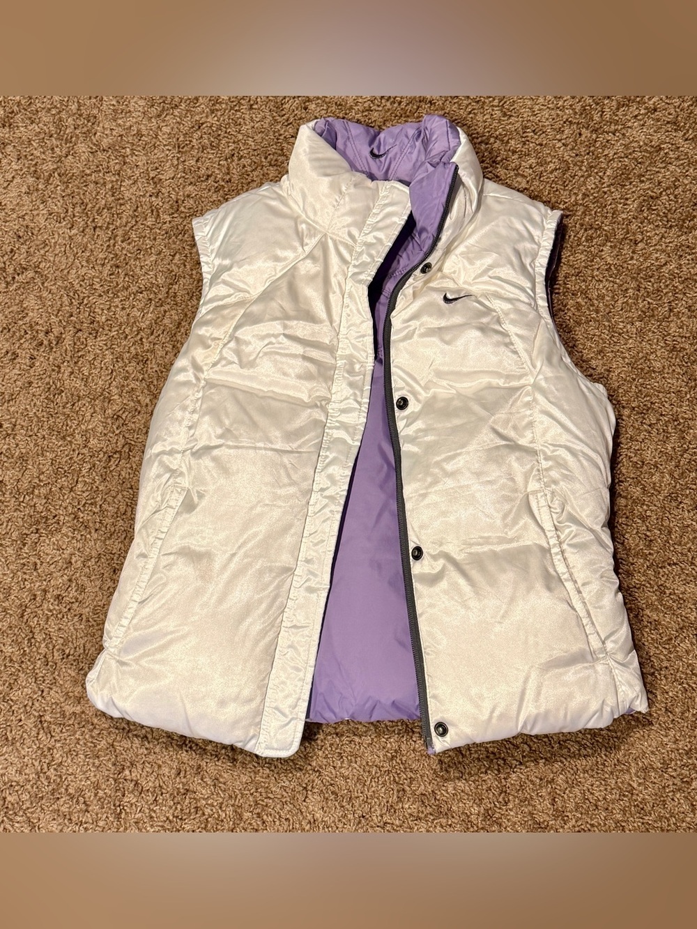 Vintage Nike Reversible Down Puffer Vest Pearl White Lavender Purple Y2K